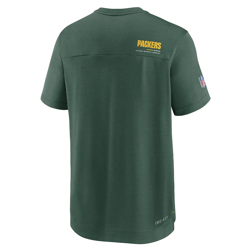 Men's Nike Heather Kelly Green Bay Packers Sideline Coach Chevron Lock Up Logo V-Neck Performance T-Shirt