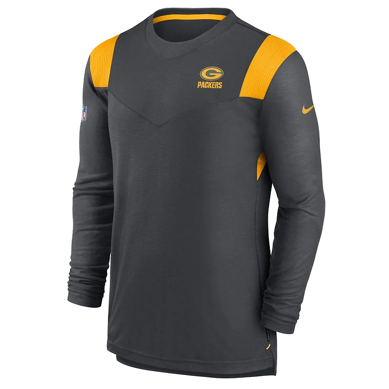 T-shirt à manches longues pour homme Nike Heathered Charcoal/Gold Green Bay Packers Sideline Performance