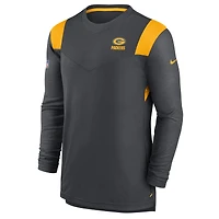 T-shirt à manches longues pour homme Nike Heathered Charcoal/Gold Green Bay Packers Sideline Performance