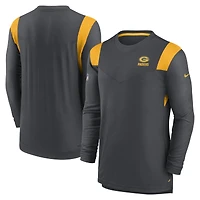 T-shirt à manches longues pour homme Nike Heathered Charcoal/Gold Green Bay Packers Sideline Performance