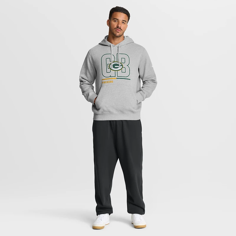 Men's Nike Heathered Gray Green Bay Packers City Code Club Fleece Pullover Hoodie