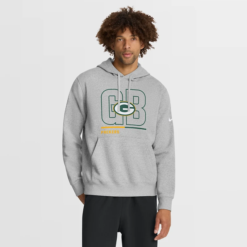 Men's Nike Heathered Gray Green Bay Packers City Code Club Fleece Pullover Hoodie