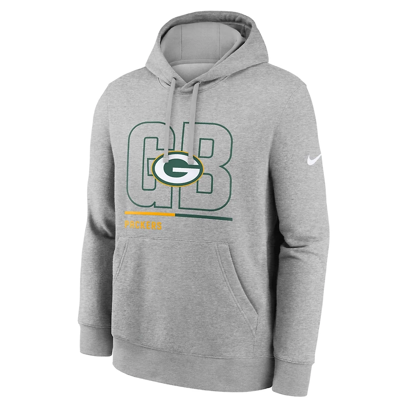 Men's Nike Heathered Gray Green Bay Packers City Code Club Fleece Pullover Hoodie