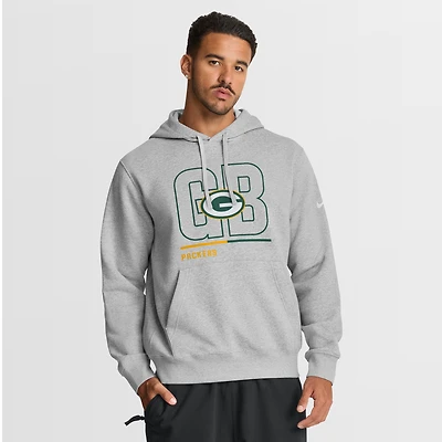 Men's Nike Heathered Gray Green Bay Packers City Code Club Fleece Pullover Hoodie
