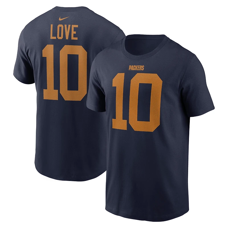 T-shirt Nike Jordan Love Navy pour homme des Green Bay Packers, modèle classique de 1923, avec nom et numéro