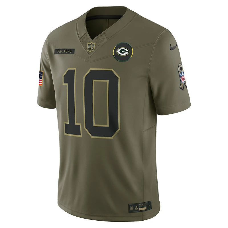 Maillot Nike Jordan Love Olive Green Bay Packers 2025 Salute to Service Limited pour homme