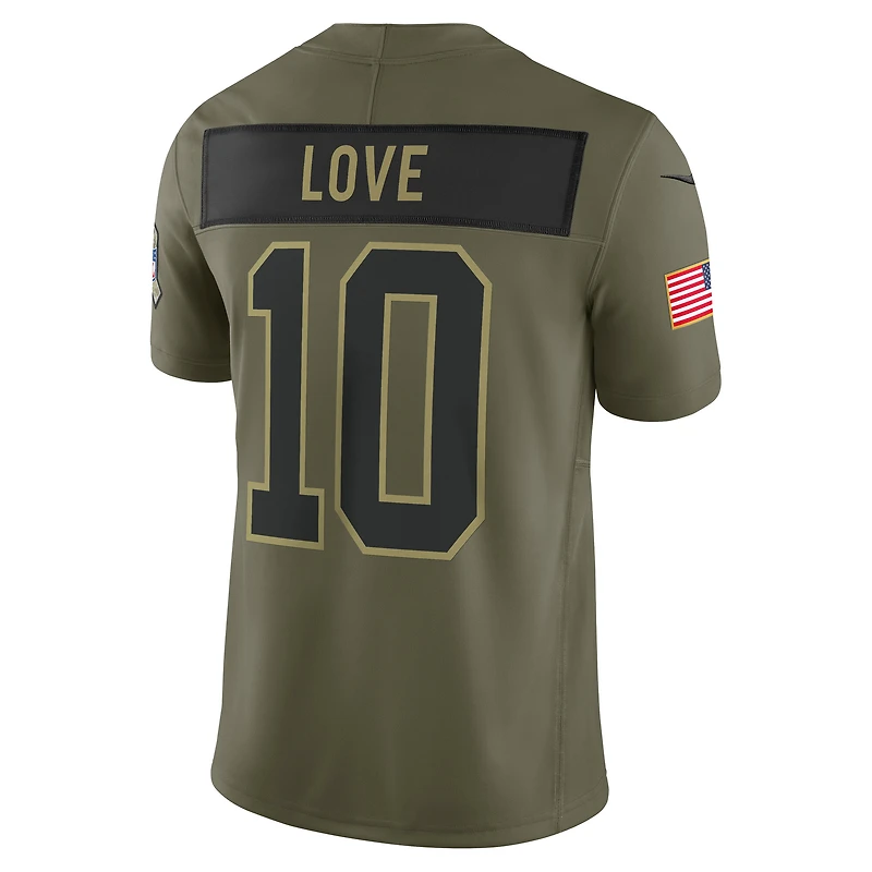 Maillot Nike Jordan Love Olive Green Bay Packers 2025 Salute to Service Limited pour homme