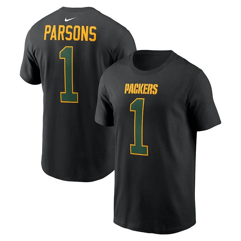 Men's Nike Micah Parsons Black Green Bay Packers Carbon Name & Number T-Shirt