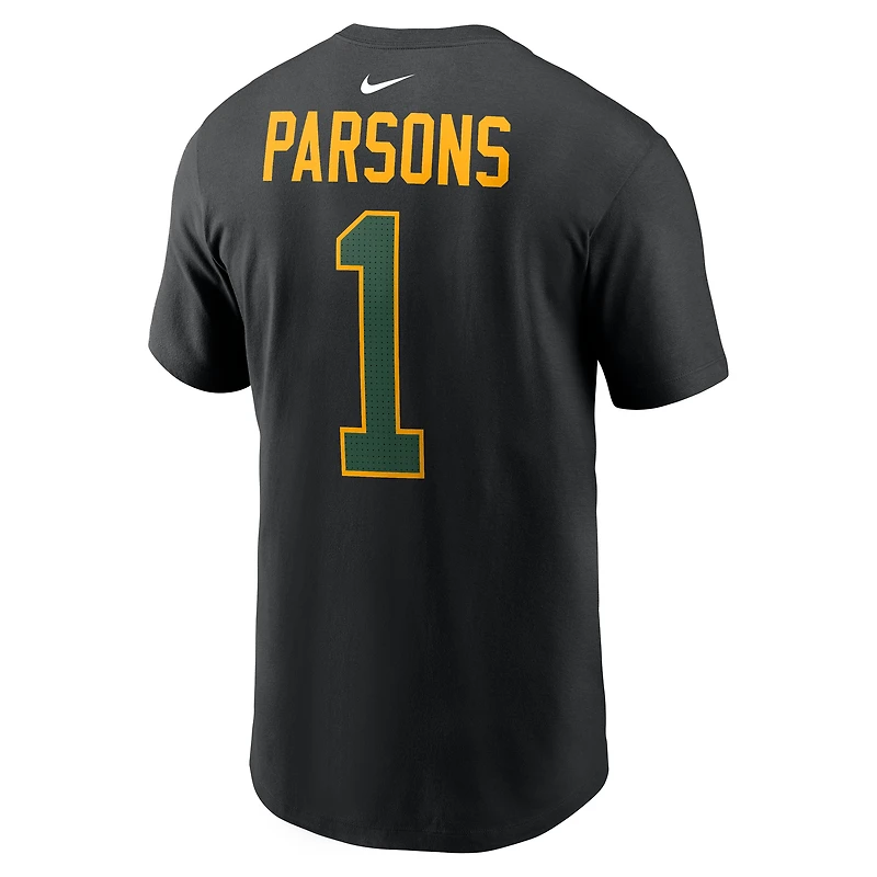 Men's Nike Micah Parsons Black Green Bay Packers Carbon Name & Number T-Shirt