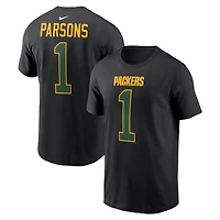 Men's Nike Micah Parsons Black Green Bay Packers Carbon Name & Number T-Shirt