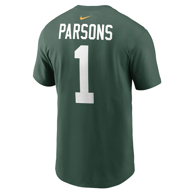 T-shirt Nike Micah Parsons pour homme, vert, avec nom et numéro des Green Bay Packers
