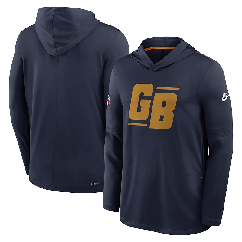 Men's Nike Navy Green Bay Packers Big & Tall 2026 Sideline Alternate Dri-FIT Hooded Long Sleeve T-Shirt