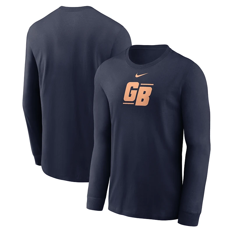 Men's Nike Navy Green Bay Packers Essential Long-Sleeve T-Shirt