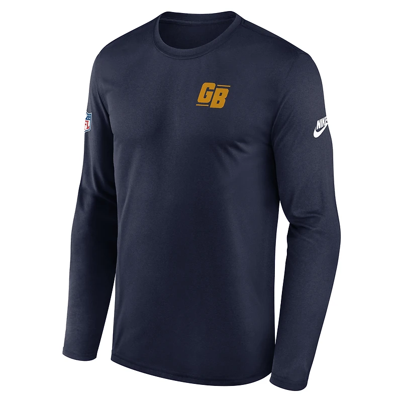 T-shirt à manches longues Nike Dri-FIT bleu marine pour homme avec petit logo Legend des Packers de Green Bay