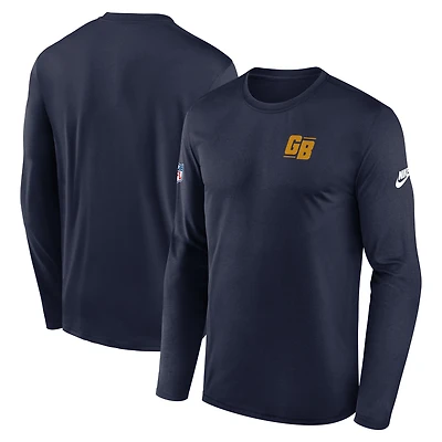 T-shirt à manches longues Nike Dri-FIT bleu marine pour homme avec petit logo Legend des Packers de Green Bay