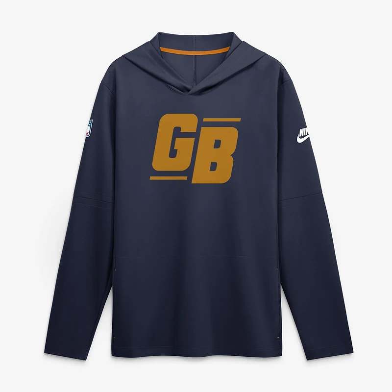 Men's Nike Navy Green Bay Packers Sideline Dri-FIT Long Sleeve Hooded T-Shirt