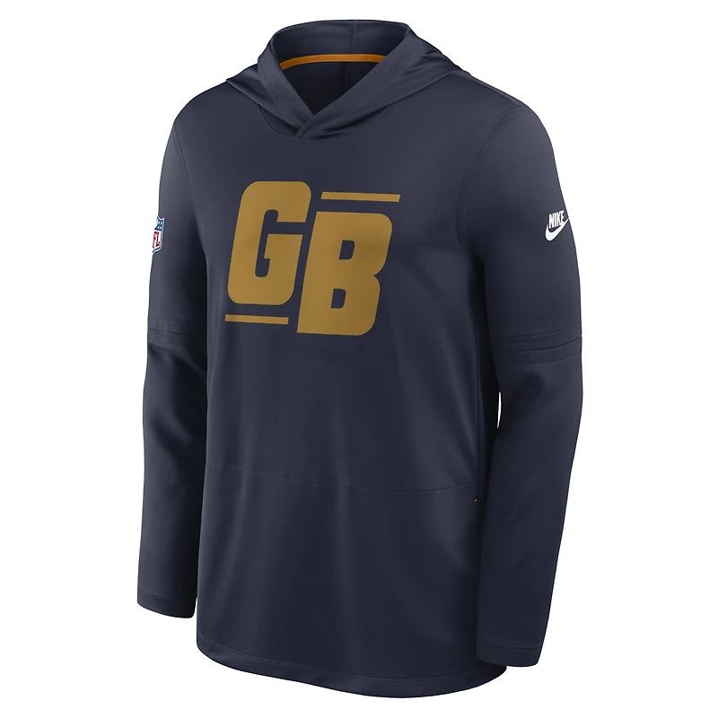 T-shirt à capuche manches longues Nike Green Bay Packers Sideline Dri-FIT pour homme, bleu marine