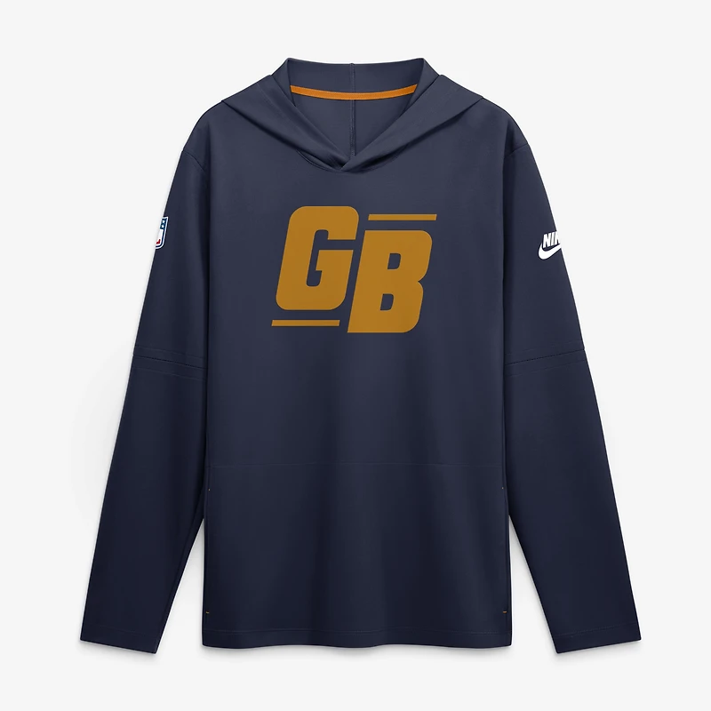T-shirt à capuche manches longues Nike Green Bay Packers Sideline Dri-FIT pour homme, bleu marine