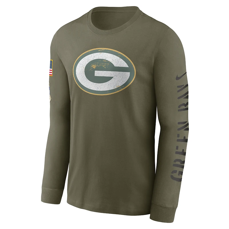 Nike Olive Green Bay Packers 2022 Salute To Service - T-shirt à manches longues avec logo de l'équipe pour homme