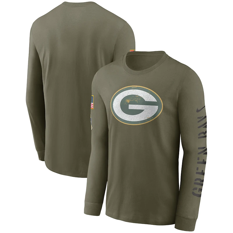 Nike Olive Green Bay Packers 2022 Salute To Service - T-shirt à manches longues avec logo de l'équipe pour homme