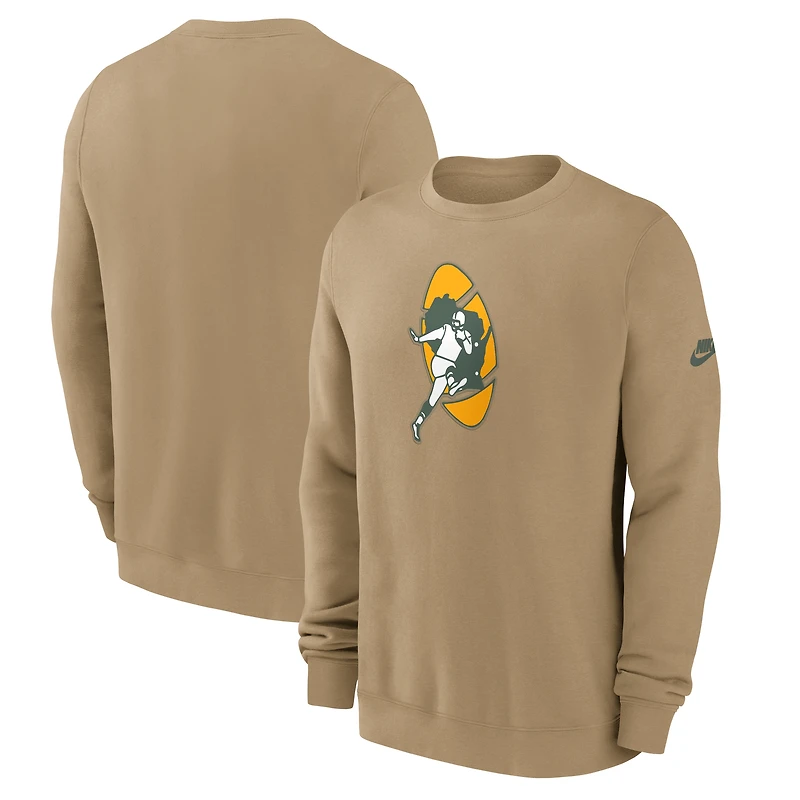 Men's Nike Tan Green Bay Packers Swing Pass Rewind Club Pullover Sweatshirt