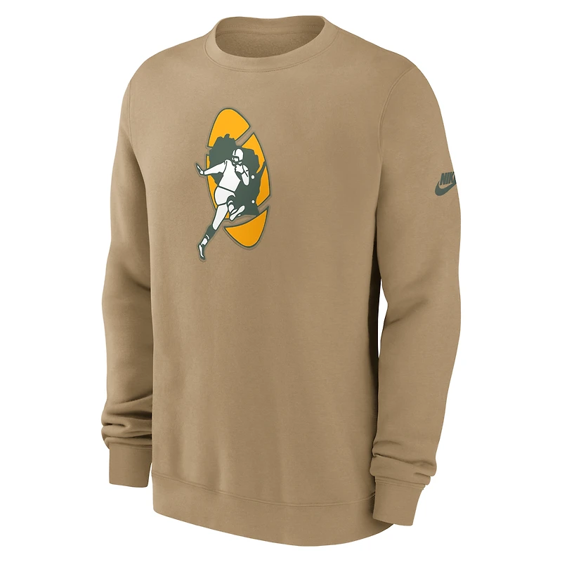 Men's Nike Tan Green Bay Packers Swing Pass Rewind Club Pullover Sweatshirt