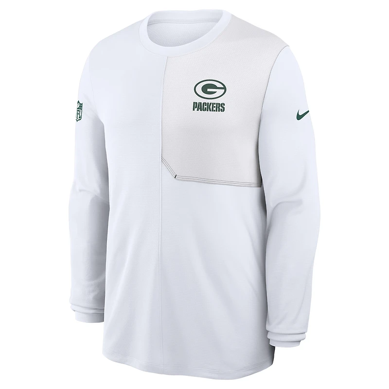 T-shirt Nike blanc à manches longues Sideline Coach Dri-FIT pour homme des Packers de Green Bay