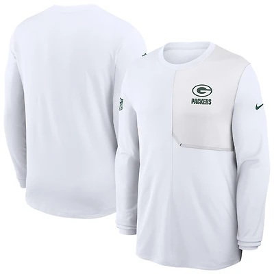T-shirt Nike blanc à manches longues Sideline Coach Dri-FIT pour homme des Packers de Green Bay