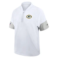 Veste d'entraîneur Nike Green Bay Packers Sideline blanche pour homme, manches courtes, fermeture éclair au quart, technologie Dri-FIT