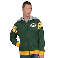 Veste de survêtement à capuche entièrement zippée Pro Player verte/dorée pour homme des Packers Green Bay