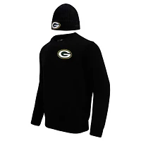 Men's Pro Standard Black Green Bay Packers Crewneck Pullover Sweater & Cuffed Knit Hat Box Gift Set