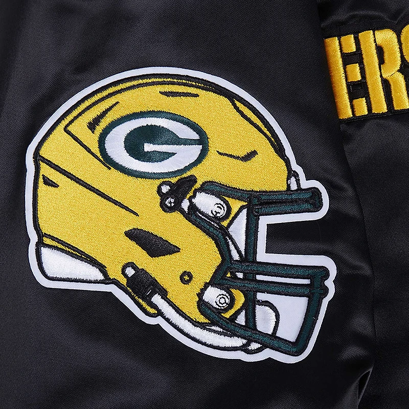 Veste Pro Standard noire en satin sublimé pour homme des Packers de Green Bay