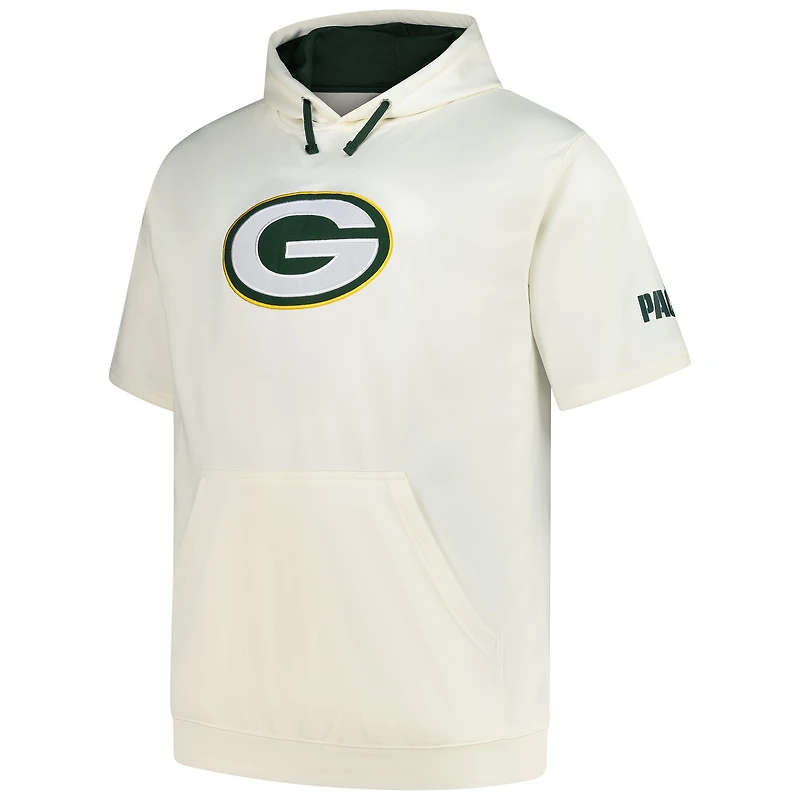 Sweat à capuche manches courtes pour homme avec imprimé et logo des Packers de Green Bay, profil Oatmeal