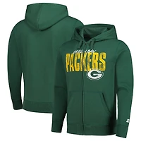 Sweat à capuche zippé classique en détresse Starter Black Green Bay Packers pour hommes