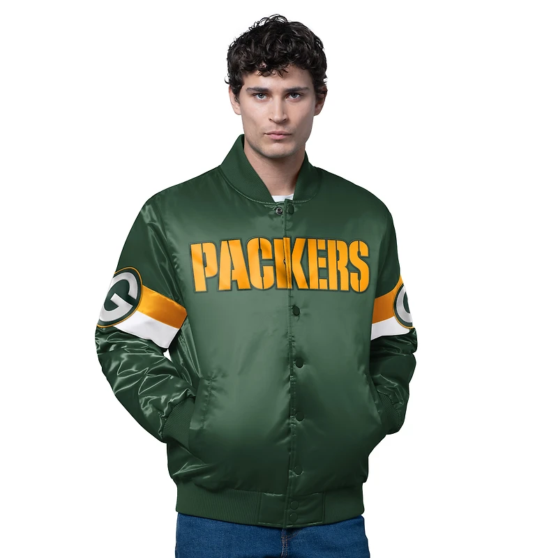 Men's Starter Green Bay Packers Triple Option Satin Varsity Full-Snap Jacket