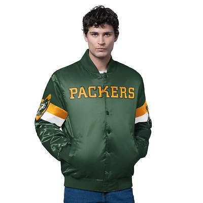 Men's Starter Green Bay Packers Triple Option Satin Varsity Vintage Logo Full-Snap Jacket