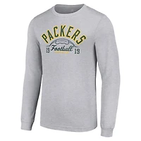 Men's Starter  Heather Gray Green Bay Packers Half Ball Team Long Sleeve T-Shirt