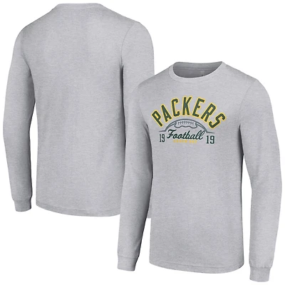 Men's Starter  Heather Gray Green Bay Packers Half Ball Team Long Sleeve T-Shirt