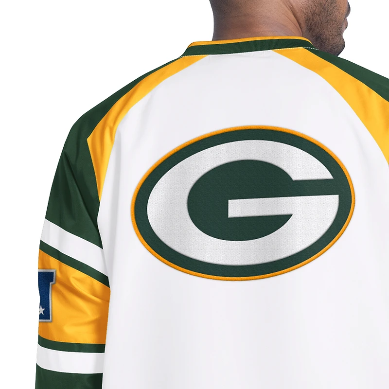 Men's Starter White Green Bay Packers Infield Play Raglan Pullover Jacket
