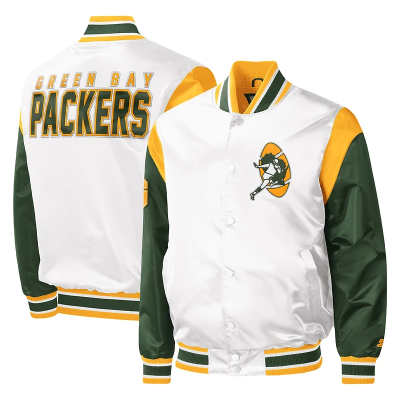 Homme Starter White Packers de Green Bay Warm Up Pitch Full-Snap - Veste universitaire