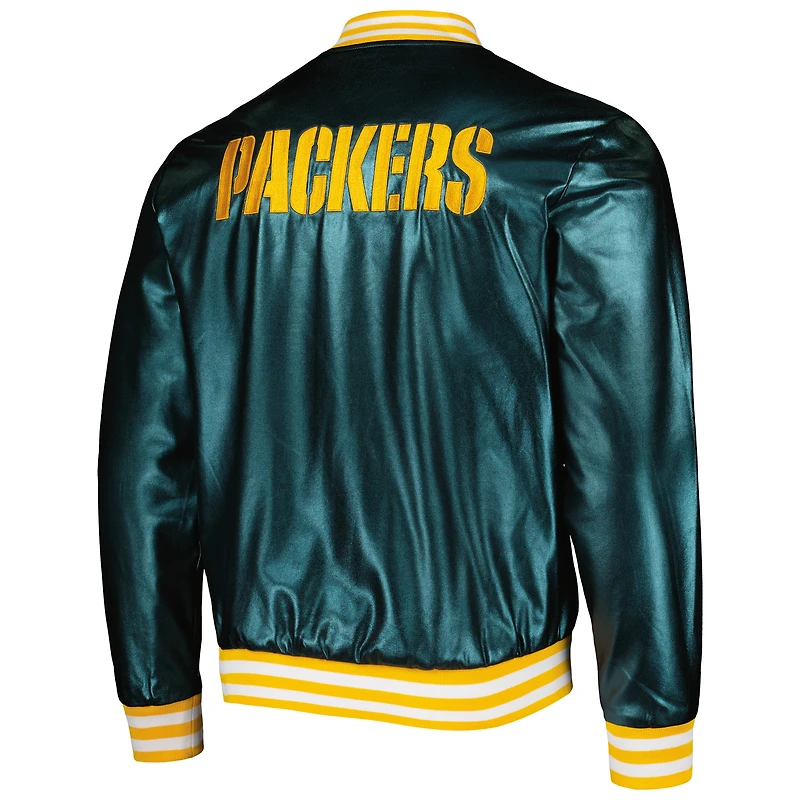 Blouson aviateur métallisé à boutons-pression The Wild Collective Green Bay Packers pour homme