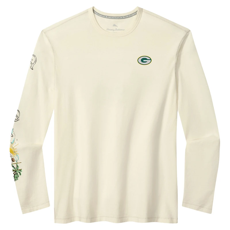 T-shirt à manches longues Tommy Bahama crème Oasis Endzone Lux des Green Bay Packers pour homme