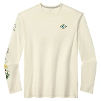 T-shirt à manches longues Tommy Bahama crème Oasis Endzone Lux des Green Bay Packers pour homme