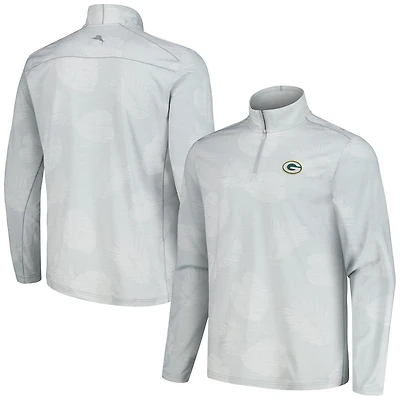 Men's Tommy Bahama Gray Green Bay Packers Delray Frond IslandZone Half-Zip Sweatshirt