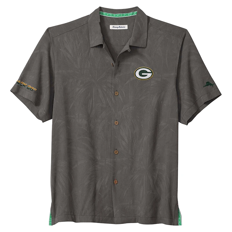 Chemise boutonnée Tommy Bahama grise Green Bay Packers Endzone Paradise COOLMAX pour homme