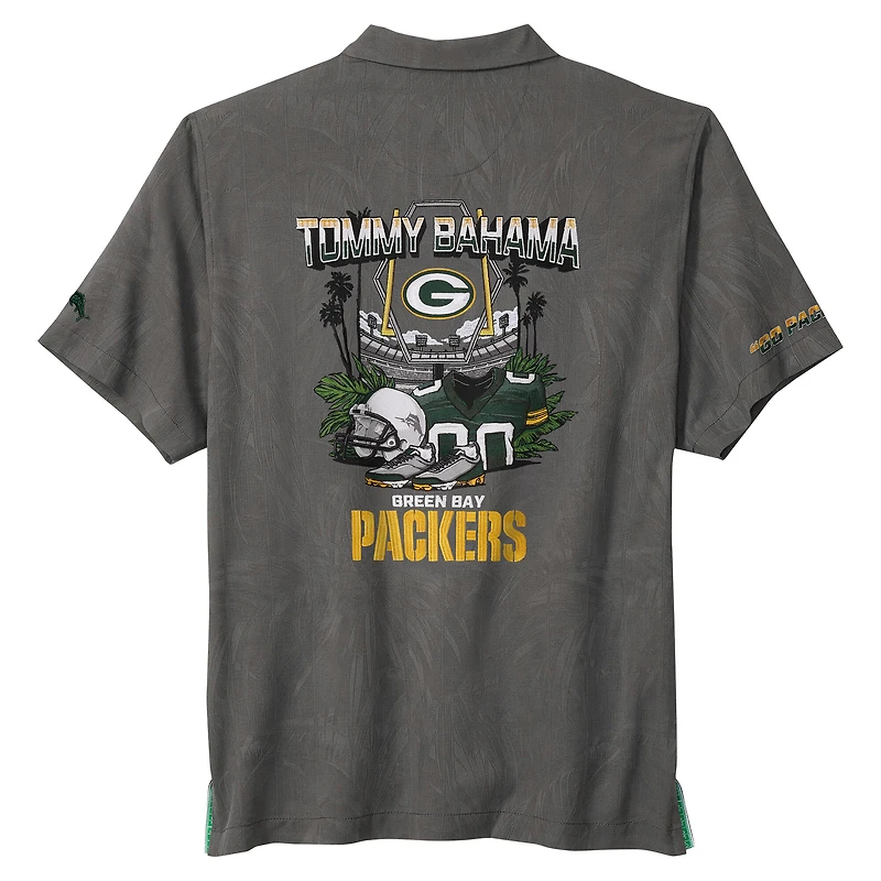 Men's Tommy Bahama Gray Green Bay Packers Endzone Paradise COOLMAX Button-Up Shirt