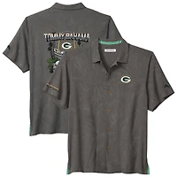 Chemise boutonnée Tommy Bahama grise Green Bay Packers Endzone Paradise COOLMAX pour homme