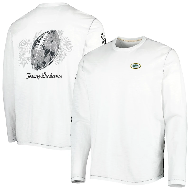 T-shirt à manches longues Tommy Bahama White Packers de Green Bay pour homme avec lacets Billboard
