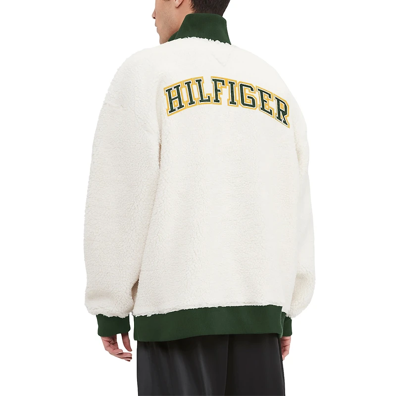 Sweat-shirt à fermeture éclair quart-de-zip Jordan Sherpa Tommy Hilfiger pour hommes, crème, Green Bay Packers