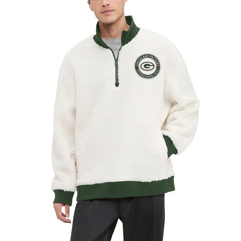 Sweat-shirt à fermeture éclair quart-de-zip Jordan Sherpa Tommy Hilfiger pour hommes, crème, Green Bay Packers